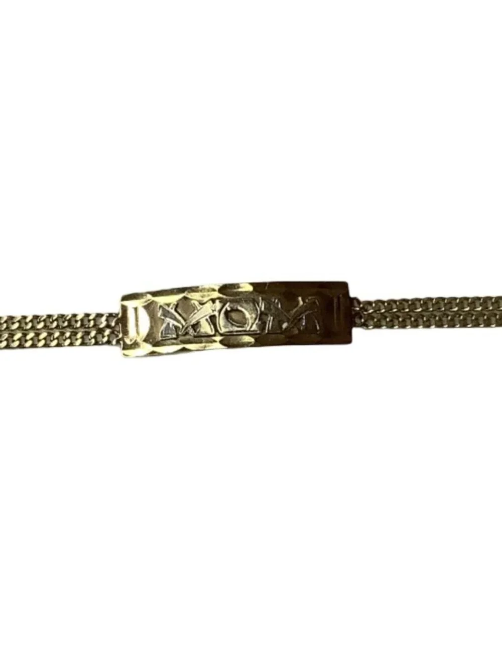 14K Yellow Gold, 8g Women’s “MOM” ID 7inch Bracelet Cuban Link Double Chain.